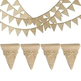 4 Stück Wimpelkette Jute, Wimpelkette Outdoor Wetterfest, Vintage Girlande Outdoor, Leinen Jute Wimpel Girlanden Wimpelgirlande für Hochzeits Party Garten Dekoration(54 STK Wimpel, 3.8m x 4 STK)