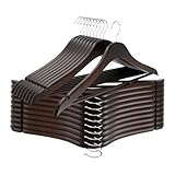 Utopia Home rutschfeste Premium-Holz-Kleiderbügel mit runder Hosenstange und Schulterrillen – 360 Grad drehbarer Haken, langlebig & schmal, Anzug, Hose, Jacke Kleiderbügel (Walnuss-Finish, 20erPack)