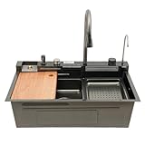 Multifunktionale Küchenspüle Wasserfallspüle mit mehreren Wasserauslassmodi Digitale Küchenspüle Hydroelektrisches LED-Display 75x46cm 2500W