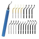 BUCOMTU 360° drehbare Entreibe mit 20 Ersatzklingen, Handentreibe, verschleißfester Klingenkopf aus Schnellarbeitsstahl, rutschfester Aluminiumgriff, geeignet für Metall/Kunststoff/3D Druck