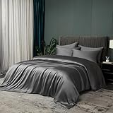 Luowei Sommer Bettwäsche 135x200 cm Bambus Grau Kühlend Bettwäsche Set aus 100% Bambus Aktmungsaktivem Weicher Glänzend Bamboo Bettbezug mit Reißverschluss und 1 Kissenbezug 80x80