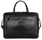 Marc Peter® Hamilton Schwarz Businesstasche Herren Leder 15,6 Zoll | Leder Laptoptasche | Groß Aktentasche Umhängetasche aus Vintage Rindsleder