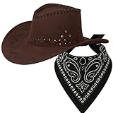 Cowboyhut Set mit Halstuch – Farben & Farbkombinationen frei wählbar – Cowboy Hut für Damen & Herren – Party, Karneval, Wild West & Fasching – verschiedene Hut- & Tuchfarben