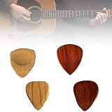 Gitarrenplektren Set | 4 flexible Plektren aus edlem Echtholz | geeignet für E-, Akustik- und Bass-Gitarren, in verschiedenen Stärken | inkl. Zubehör für Gitarre, Ukulele und Bass.
