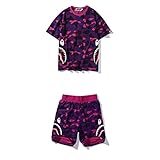 Herren ba-pe Set Shark Camo T-Shirt und Shorts Tracksuit 3D Printed Tarnung Shark Set Sommer Schlafanzug Set 2-XXL