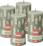 Bolsius Rustikale Stumpenkerzen Silhouette - Grün mit Aufdruck - 4 Stück - 13 x 7 cm - Lange Brenndauer - Haushaltskerze - Enthält Natürliches Pflanzenwachs - Ohne Palmöl