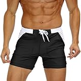 KEFITEVD Herren Schwimmshorts Figurbetont Slim Fit Strandhose mit Taschen Surfshorts Board Quick Dry Stretchbund Shorts Baden Surfer Freizeit Hose Schwarz 34