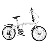 Jolre 20' 6-Gang Klapprad, Faltrad, Klappfahrrad Erwachsene, Outdoor-Sport-City-Bike, V-Brake, Teenager Fahrrad City Fahrrad, Sitz Aluminium-Faltrad, Weiß