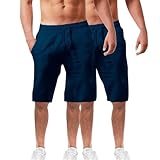 Herren-Shorts aus Baumwolle mit Taschen, kurze Sommer-Shorts für den Sommer, leicht, lockere Passform, lässig, atmungsaktiv, Fünfviertel-Hose, hochelastisch, bequem, 12,7 cm lange Hose, Leinen-Shorts
