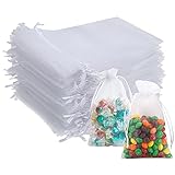 Organzabeutel, 50 Stück 13 x 18 cm Geschenk Hochzeit Säckchen, Organza Schmuckbeutel, Hochzeit Bonbonsbeutel, Schmuckbeutel Geschenk Beutel für Hochzeit Oder Fest Party(Weiß)