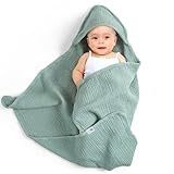 lulumoon Baby Handtuch Kapuze für Badezimmer：Kapuzenhandtuch aus Musselin Baumwolle 75x76cm - extra weich saugfähig für Wärme nach Baden Eincremen - geeignet für Babys 0-18 Monate (Grün)