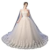 Shoudian Damen Braut Elegant Spitze Stickerei Brautkleid Braut Vintage Plus Größe Spitze Abendkleider Ballkleider A Linie Tüll Kleider, weiß, 50