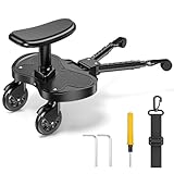 Buggy Board mit Sitz, Trittbrett für Kinderwagen Universal, Flexible Anpassung Buggy Board für Kinder von 2-6 Jahren, Bearing 25KG (Schwarz)