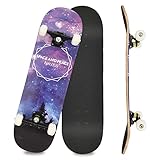 Skateboard 31x8 Zoll Komplette Cruiser Skateboard für Kinder Jugendliche Erwachsene, 7-Lagiger Kanadischer Ahorn Double Kick Deck Concave für Anfänger (Violett)