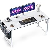 ODK Schreibtisch Weiß 120×48×73.5cm Computertisch Bürotisch mit Kopfhörer Halter und Aufbewahrungstasche, Kleiner Schreibtisch Arbeitszimmer Holz PC Tisch Officetisch für Home, Office