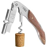 H&S Edelstahl Korkenzieher Wein - 3in1 Kellnermesser Profi - Weinmesser Korkenzieher Holz - Weinöffner mit Sommelier Messer - Weinöffner Kellnerbesteck Winzermesser Weinflaschenöffner