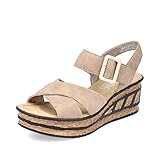 Rieker Damen Plateausandalen 68163, Frauen Sandalen,Freizeitschuhe,Schuhe,Strandschuhe,Plateausandaletten,Dicke,Sohle,bequem,beige (62),38 EU / 5 UK