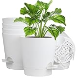 Homeuouz 6 Packs Blumentopf Selbstbewässernd, 17.8cm Pflanzentopf mit Bewässerungssystem, Übertopf mit Untersetzer, Blumentöpfe Set Ideal für Innen und Balkongärten, Weiß