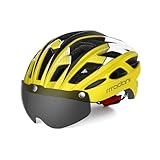 madani HT19 Gelb Fahrradhelm Herren Damen Einstellbarer 57-61 cm - Helm mit Abnehmbarem Magnetischem Visier UV400 & Insektennetz - Leicht & Sicher 280 g - Atmungsaktiv mit 21 Belüftungskanäle