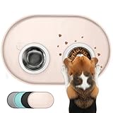 Conlun Napfunterlage Hund,1,2cm Hohe Ränder Futtermatte Katzen zur Vermeidung von Verschüttungen,BPA-Freie Silikonmatte mit Rand Gummi-Hundenapf Unterlage für Futter- und Wassernäpfe(Beige,48x30 cm)WT