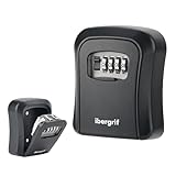 Ibergrif Schlüsseltresor Wandmontage Wetterfest - Schlüsselsafe 4 Stellig, Schlüsselbox mit Code, Schlüsselkasten mit Zahlencode Robust, Sicher, Schlüsselversteck für Schlüssel Türkarte, Schwarz