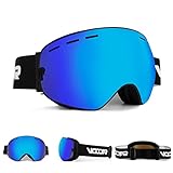 Vgooar OTG Skibrille, Randlose Skibrille mit Anti-Fog-Beschichtung Doppelscheibe, 100% UV400 Schutz Ski Snow Brille für Herren/Damen