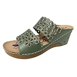 QWUVEDS Damen Solid Slip On Casual Open Toe Wedges Bequeme Strandschuhe Sandalen Hausschuhe Damenschuhe 43 Sneaker Sommersandalen zur Erhöhung der Körpergröße Damenschuhe Elegant Bequem (Green, 40)