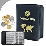 Münzalbum 624 Stück,30 Seiten Münzalbum 2 euro,Münzen Sammelalbum 3.5*3.5 CM/4.5*4.5 CM,Münzalbum euro Transparent Tasche,2 euro Münzen Sammelalbum für Pfund,Pence,Cent,Dollar,Souvenir Münzen(Schwarz)