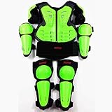 1-1 Kinder Protektoren Set,Kinder Protektoren Schutzset,Kinder Brustpanzer Motorrad Weste Racing Guard mit Knieschoner Ellenbogenschoner Schutz Weste für Ski Snowboard Motocross Sport,Green-OneSize