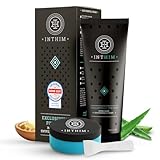 IntHim Enthaarungscreme Intimbereich Männer – Sanfte, Gründliche Haarentfernungscreme + Glatte Haarentfernung mit IntHim DermaClean Pro Schwamm – Hair Removal Cream Intimbereich, Po & Hoden
