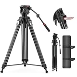 Takerers 190 cm Video-Stativ mit Flüssigkeitskopf, 360° 【Ein-Schritt-Max-Höhe】Aluminium-Legierung, robustes Stativ für DSLR, professionelle Videokamera mit Dämpfung verstellbar, QR-Platte, maximale