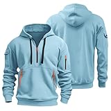 Herren Hooded Einfarbig Vordertasche Sweatshirt Freizeit Leicht Soft Kordelzug Sweatshirt für Männer Hoodie Slim Fit Kordelzug Sweatshirts Türkis L