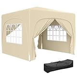 Outsunny Pavillon 3x3m, wasserabweisend Stabil Winterfest Pop-up Faltpavillon, UV Schutz 50+, Faltbar Partyzelt Gartenzelt mit 4 Seitenteilen Tasche Gartenpavillon für Camping Garten, Sand