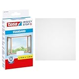 tesa Insect Stop Standard Fliegengitter für Fenster - Insektenschutz zuschneidbar - Mückenschutz ohne Bohren - 1 x Fliegen Netz - 110 cm x 130 cm - Weiß