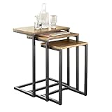 SoBuy Set von 3 Beistelltisch Satztisch, Moderne Couchtische für das Wohnzimmer, Platzsparendes Design, Natur & Schwarz, FBT102-F