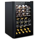 HCK 115 Liter Weinkühlschrank für 48 Flaschen, 4-22°C Weinkühlschränke Flaschenkühlschrank, Getränkekühlschrank mit Glastür, Geräuscharmer Weinschrank, Frostfreie Glastür, Vollglas-Touchpanel, Schwarz