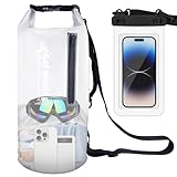 Dry Bag wasserdichte Tasche, 10L wasserdichter Beutel Rucksack, Wasserfester Packsack, mit Schultergurt und Wasserfester Handyhülle, für Kanu, Kajak, Angeln, Rafting, Schwimmen, Camping und Strand