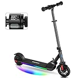 Caroma Elektroroller für Kinder von 8-12 Jahren, 150W Motor, 17 km/h, 80 min Fahrzeit, Einstellbare Geschwindigkeit & Höhe, Bunte Lichter, LED Display, Faltbarer Kinder Elektroscooter(Schwarz)