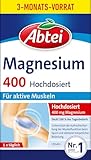 Abtei Magnesium 400 - hochdosiertes Magnesium - unterstützt die Muskelfunktion - laborgeprüft - gluten- und laktosefrei - vegan - 90 Tabletten