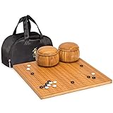 Yellow Mountain Imports Bambus Geätzt Wendbar 19 x 19/13 x 13 Go-Spielbrett-Set (2 cm) mit Doppelt Konvexen Melamin-Steinen und Bambus-Schalen - Klassisches Strategie-Brettspiel (Baduk/Weiqi)