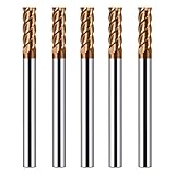CREEYA 5PCS Hartmetall Schaftfräser 4mm, 4 Zähne/4 Schneiden CNC Fräser, HRC 55, TiSiN Golden Beschichtung, VHM Fräser CNC 8mm Für Stahl Metall Holz Acryl Kunststoff(4mm)