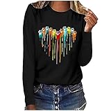 Damen Blusen & Shirts Langarm Elegant Smart Casual T-Shirt Ausgehen Workout Outfits Valentinstag Hund Kralle Liebe Pullover Tops Rundhals Sweatshirt Leicht, 1 Schwarz, S