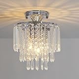 FRIDEKO HOME Modern Kronleuchter Kristall Deckenleuchte Chrom,Kleine Kristall Deckenlampe E27 Fassung für Wohnzimmer Schlafzimmer Küche Flur,Ø23cm