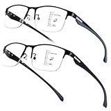 Missfive 2 Pack Gleitsichtbrille Herren Progressive Multifokus Lesebrille, TR90 Bügel Blaues Licht Blocking Anti UV/Augenbelastung Gleitsicht Lesebrille No-Line Halbrahmen Multifokalbrille, 2.0x