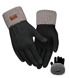 FORVEVO Handschuhe Damen Winter mit Fleecefutter,Touchscreen Warme Weich Strickhandschuhe,Thermo Winterhandschuhe Frauen für Outdoor Laufen Skifahren Radfahren（Schwarz）