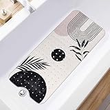 Boho-Badewannenmatte, rutschfest, Erwachsenen-Baby-Badematte für Wanne, maschinenwaschbar, lange Badewanne und Duschmatten mit Abflusslöchern und Saugnäpfen, 40,1 x 100,3 cm, Weiß