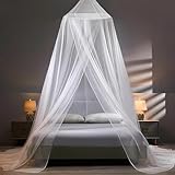 Sekey XXL Moskitonetz Doppelbett Rund, Mückennetz Bett Feinmaschig Mesh, Insektennetz für Innen und Außen mit Klebehacken 60 x 250 x 1200 cm, Weiß