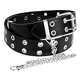 JJUNW Nietengürtel Damen, Punk Gürtel mit Nieten Doppelloch Ledergürtel, Hip Hop Gürtel Rock Punk Ösengürtel Damen Herren Punkgürtel für Jeans Kleids Hose
