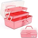 Creahaus 30,5cm 3-Regal Mehrzweck-Aufbewahrungsbox, Sortierbox, Organizer Box, Bastelbox, Nähkasten, Medizinkoffer, Toolbox, Angelkoffer mit 2 Regalen (Rosa)