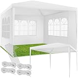 tectake® Pavillon 3x3 m, Zelt groß, wasserdicht, für Garten und Camping, Gartenpavillon, Partyzelt, Event Shelter, Festzelt, Gartenpavillon 3x3 m mit 3 Seitenwänden mit Fenstern, inkl. Heringe - weiß